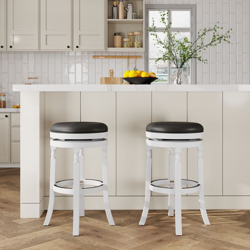 Streamdale 30" Barstool, White Finish, Black Leather Seat