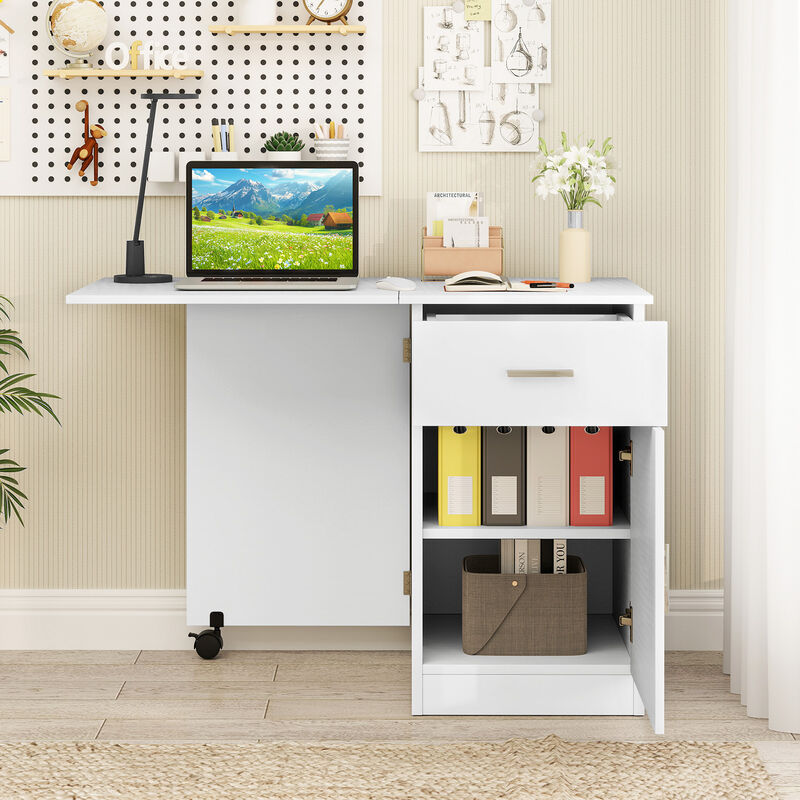 Folding Computer Desk with Drawer and Mobile Cabinet for Home Office