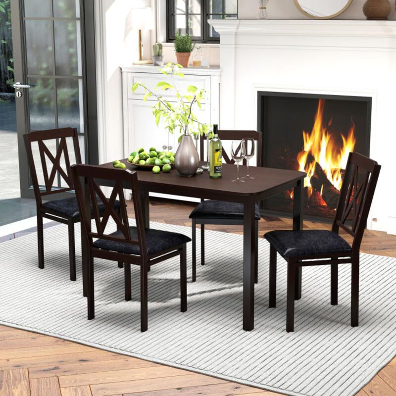 Hivvago 5-Piece Dining Table Set with Wide Tabletop and Rubber Wood Legs
