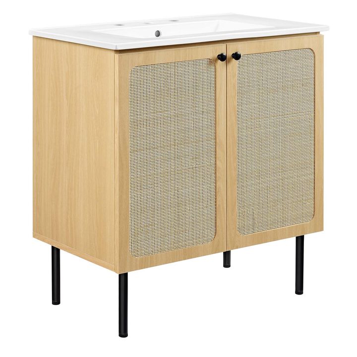 Modway Chaucer 30&rdquo; Bathroom Vanity in Oak White Ceramic Sink Basin, 30 Inches
