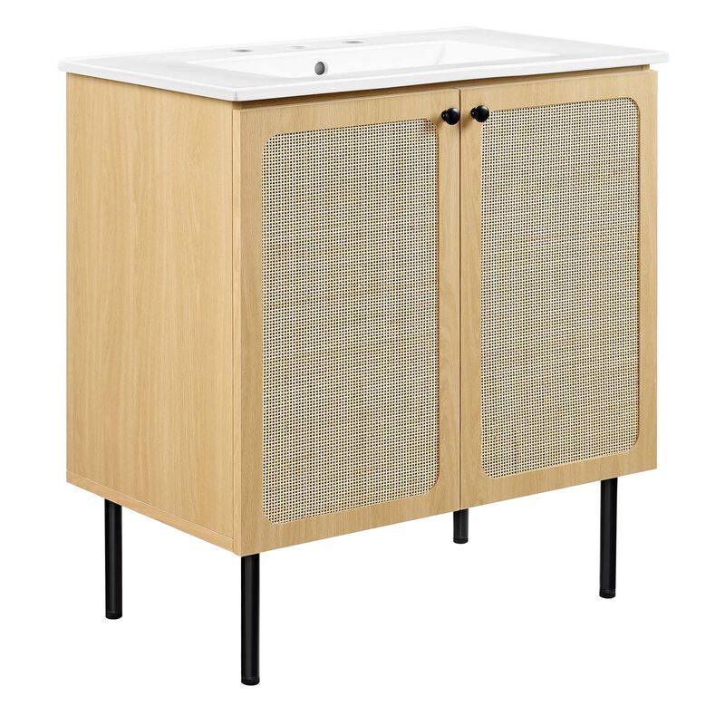 Modway Chaucer 30&rdquo; Bathroom Vanity in Oak White Ceramic Sink Basin, 30 Inches image number 0