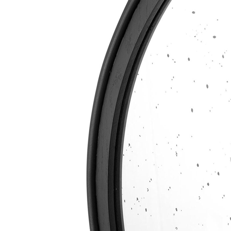 HomeRoots 30" Black Crowned Top Antiqued Glass Round Framed Accent Mirror image number 5