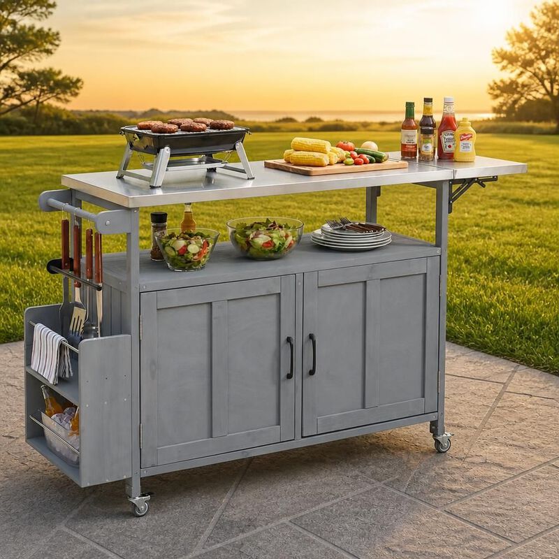 ELEMENT ACE Portable Foldable Outdoor Kitchen Island Mobile Patio Kitchen Cart with Lockable Wheels, Storage Cabinet and Towel Rack for Outdoor Cooking image number 3