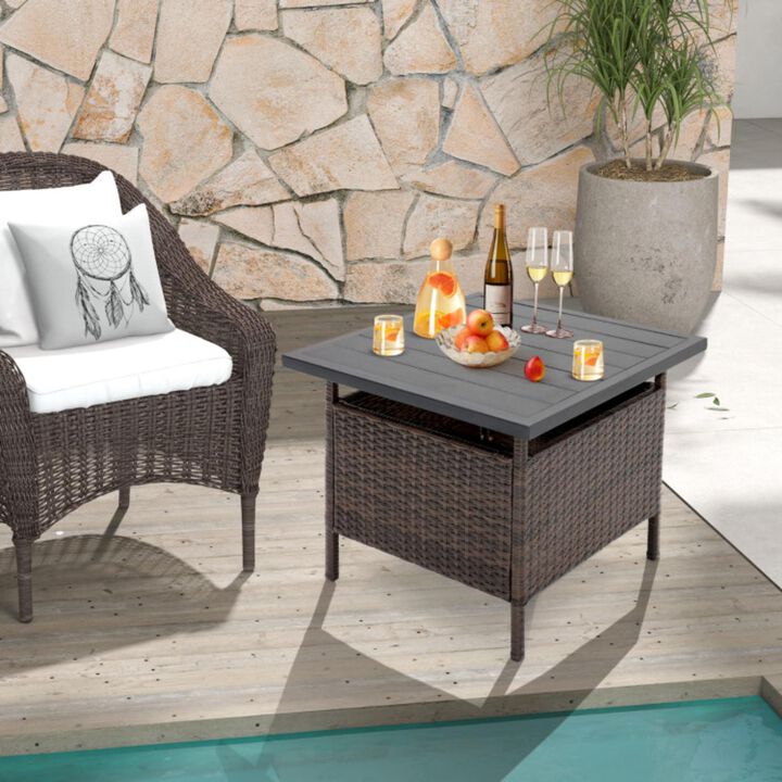 Hivvago Patio Square Wicker Side Table with Umbrella Hole for Yard Garden Poolside