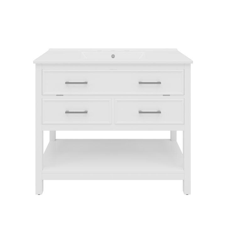 TATEUS 36-Inch Bathroom Vanity with Ceramic Sink Tip-Out Tray and Full-Extension Drawers