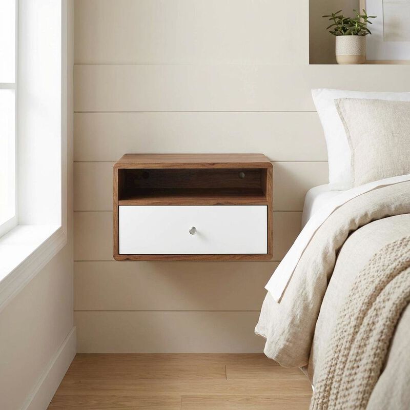 Wooden Wall Mount Nightstand with Sleek Design and Compact Size image number 2