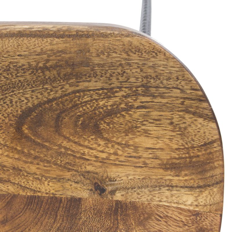 Jael 28 Inch Bar Stool with Mango Wood Saddle Seat, Iron Rod Legs, Brown and Black