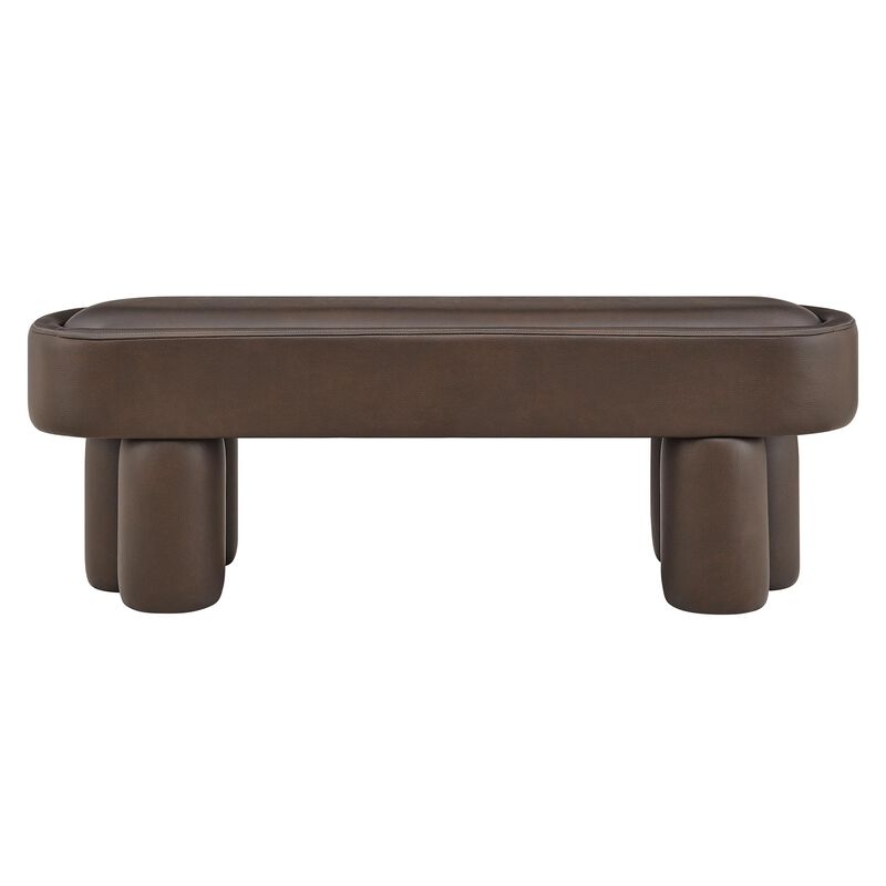 Modway Mossi 52-Inch Modern Oval Vegan Leather Bench in Mushroom &ndash; Upholstered Accent Bench with Cylindrical Clover-Leg Base for Bedroom, Entryway, or Living Room image number 6