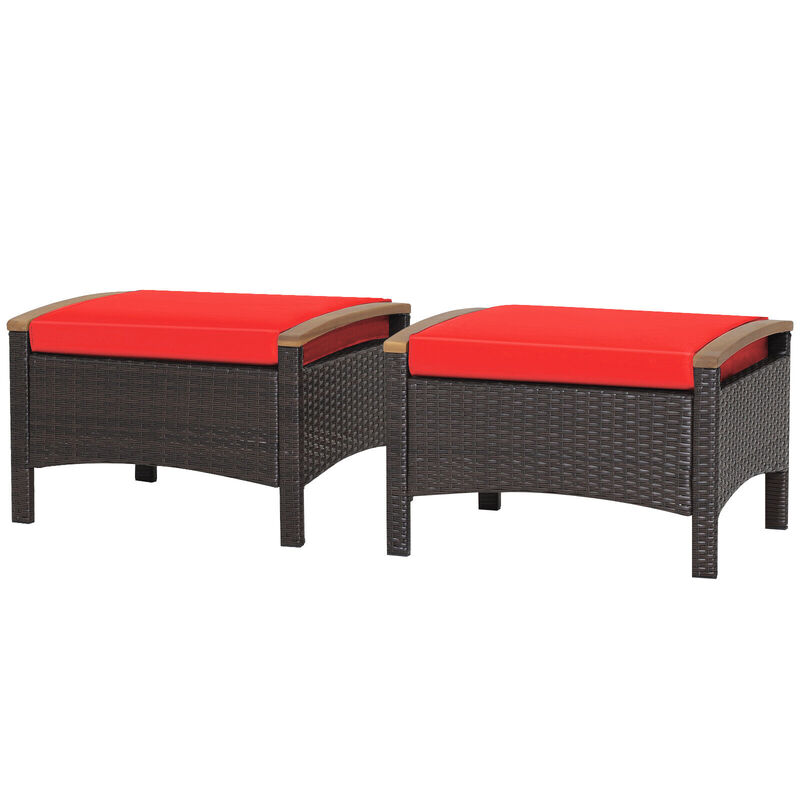 Set of 2 Fade-Resistant Wicker Patio Ottoman