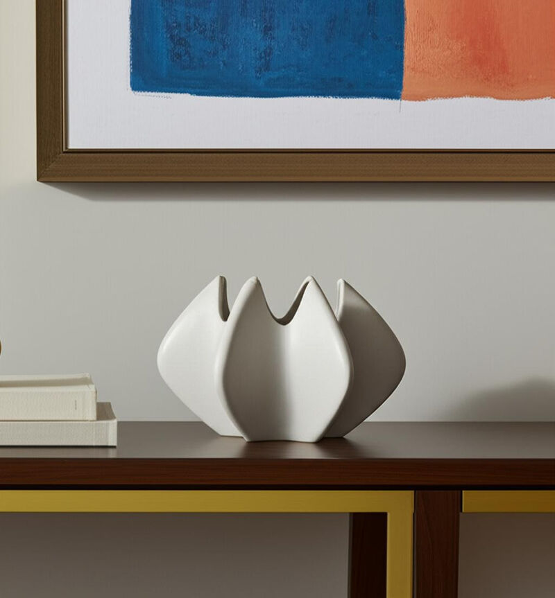 HomeRoots 9" Cream Sculptural Ceramic Table Vase image number 1