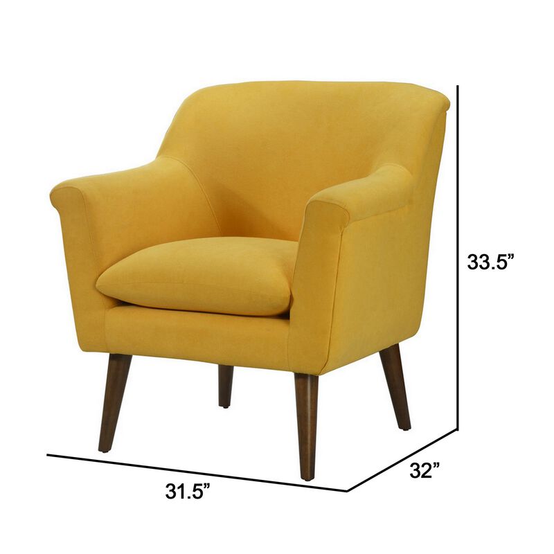 Gigi 32 Inch Accent Chair, Yellow Fabric, Pillow Top Seat, Angled Wood Legs-Benzara