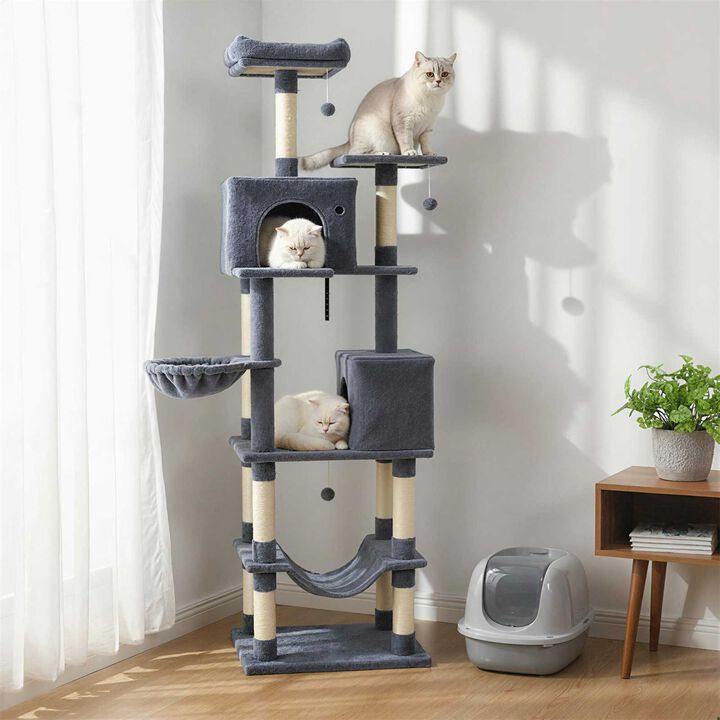 80" Multi-Level Cat Tree Tower with Two Large Condos and Hanging Toys