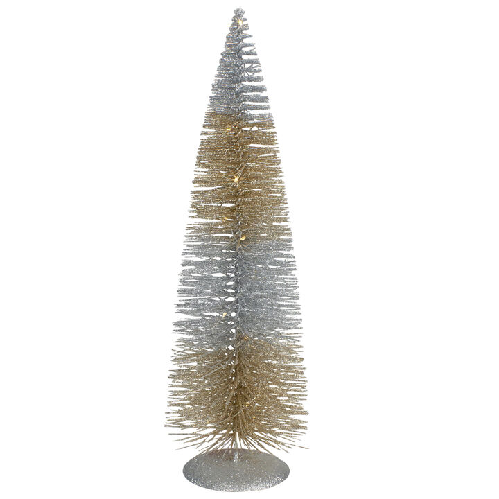 16" LED Lighted B/O Silver and Gold Sisal Christmas Tree - - Warm White Lights