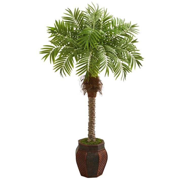 Nearly Natural 62-in Robellini Palm Artificial Tree in Decorative Planter