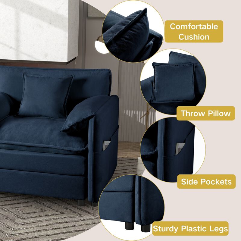 Deep Seat Sectional Sofa Cloud Couch with Ottoman,  Modern Chenille Comfy Love Seat Upholstered Modular L Shaped Couch,Grey image number 3