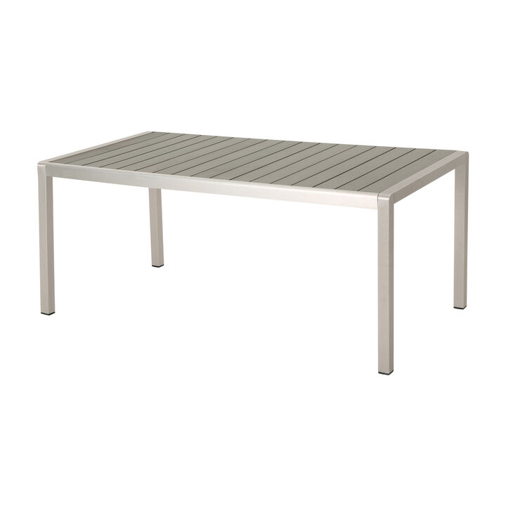 Eoin Outdoor Dining Table, Rectangular 71 Inch Gray Faux Wood, Metal Frame - Benzara
