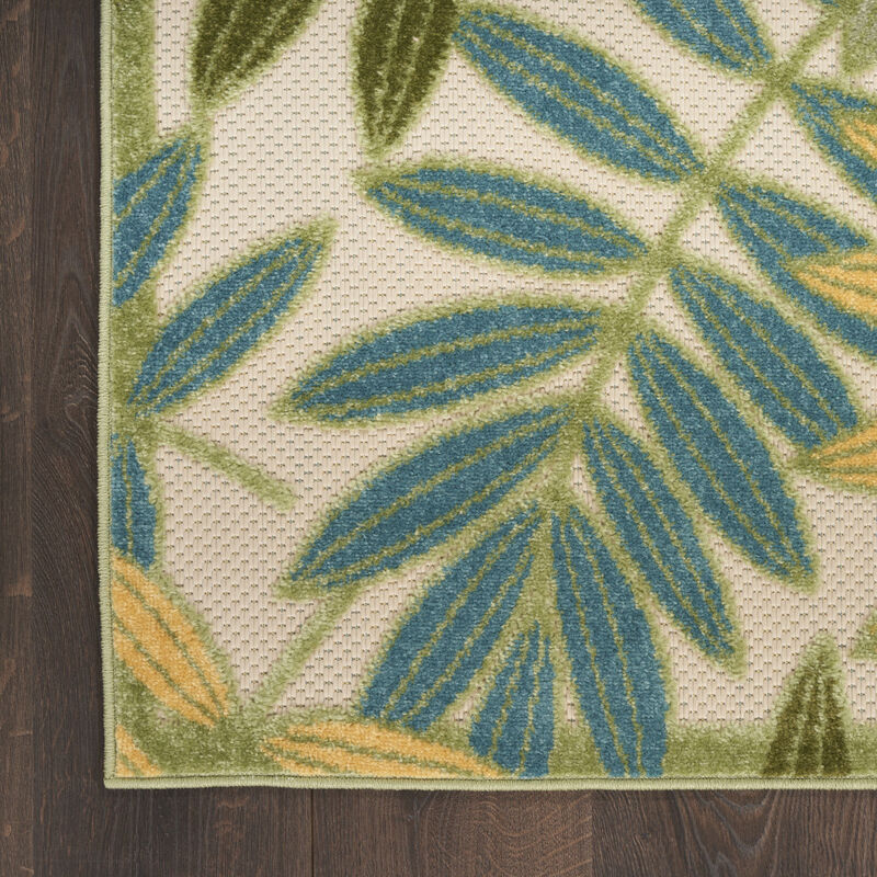 HomeRoots 12' X 15' Green Blue Yellow And Dark Green Palm Leaf Indoor Outdoor Area Rug image number 4