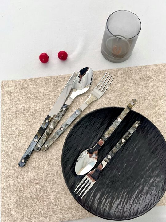 Terra Flatware Set of 10 Pcs, Modern Marble Pattern Rivet Stainless Steel Cutlery Silverware