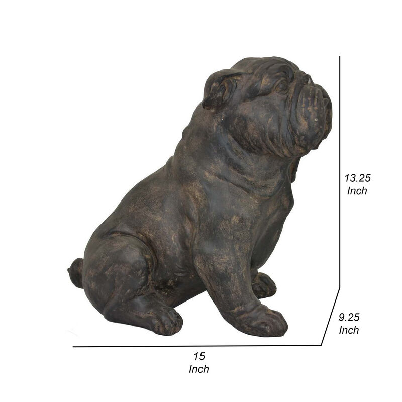 13 Inch Pug Dog Figurine, Sitting Sculpture Decor, Garden Statue, Black - Benzara