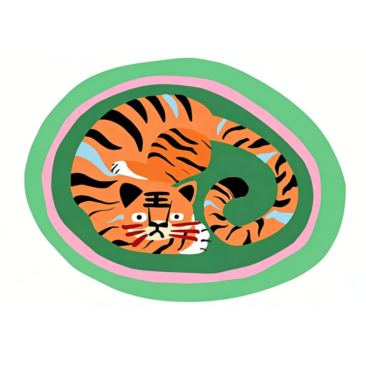 Lany Space 3'x5' Area Rug, Non-Slip Washable Rugs, Green Base Oval Tiger Rug for Home Decor