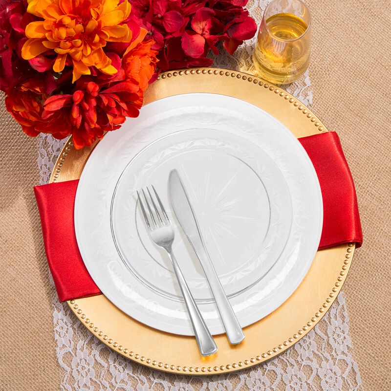 Clear Floral Round Plastic Wedding Value Set (120 Sets) image number 1