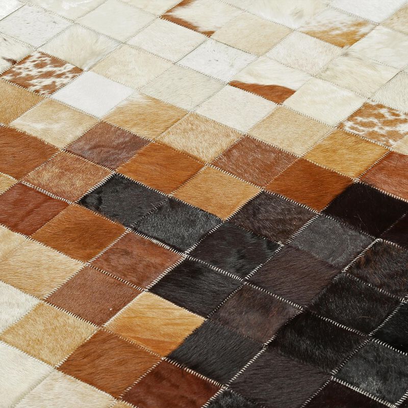 Brown and Cream Ombre Diamond Pattern Cowhide Patchwork Rug image number 4