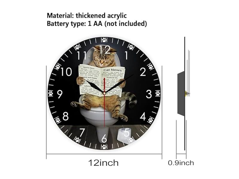 Kitten Cat Toilet Newspaper Funny Wall Clock Silent Non Ticking Bedroom Decor image number 3
