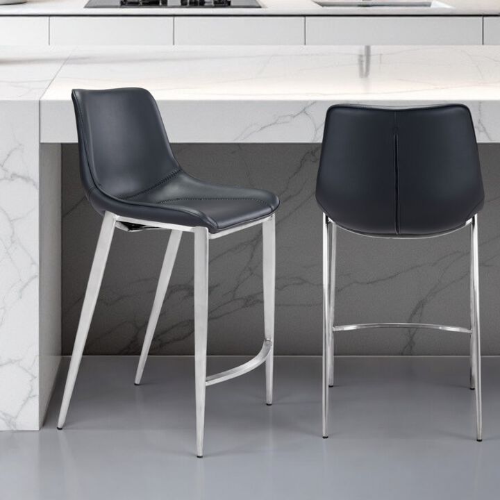 Hivvago Set of Two 26 Inch Black And Silver Steel Low Back Counter Height Bar Chairs