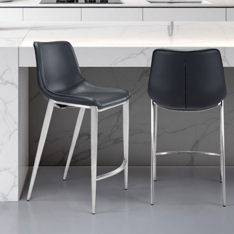 Hivvago Set of Two 26 Inch Black And Silver Steel Low Back Counter Height Bar Chairs