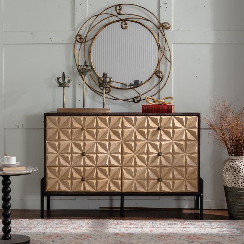 48.21"Mid-Century Modern 6-Drawer Sideboard-3D Geometric Diamond Dresser, Buffet Console Table image number 1