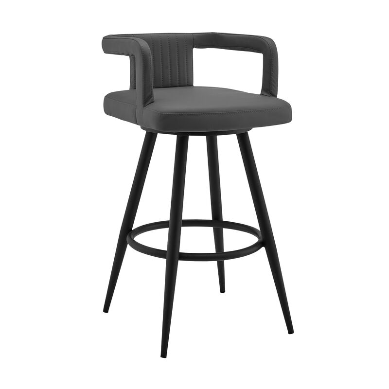 Gabriele  Gray Faux Leather and Black Metal Swivel Bar Stool image number 0
