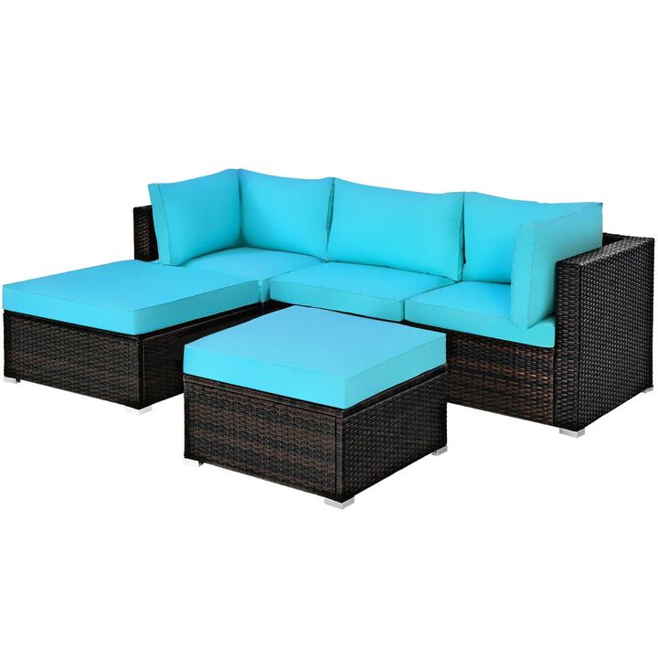 Mondawe 5 Pieces Patio Sectional Rattan Furniture Set with Ottoman Table