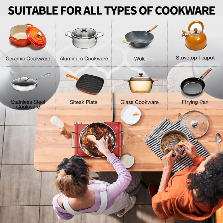 Techwood Single Burner for Cooking, 1200W Portable Infrared Ceramic Electric Stove with Adjustable Temperature, 7.1&rdquo; Cooktop for Home/RV/Camp