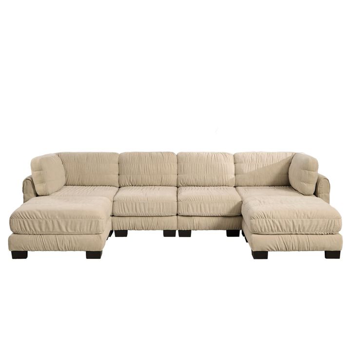 4 seat modular sectional sofa, Chenille L shaped sectional couch with ruched detailing, Modular sectional with 2 movable ottomans