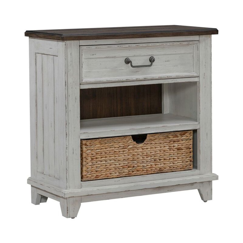 Liberty Furniture Bedside Chest with AC USB Charging Station Cottage - White & Tobacco Wood image number 0