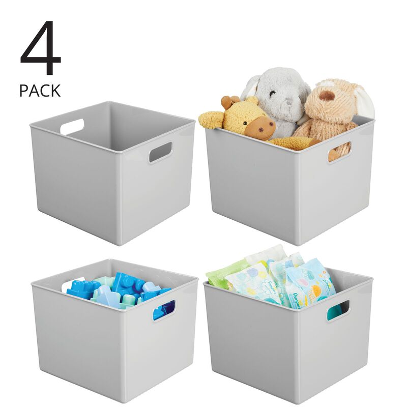 mDesign Plastic Deep Home Storage Organizer Basket Bin, Handles, 4 Pack, Gray image number 3