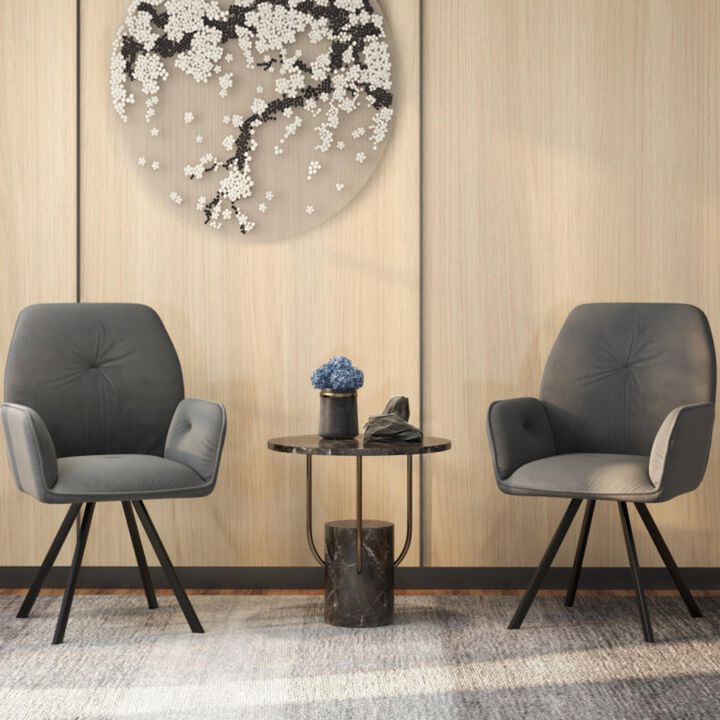Hivvago Set of 2 Swivel Accent Arm Chairs with Metal Legs and Wide Back-Gray
