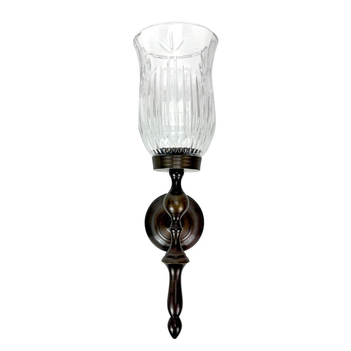 Wall Candle Sconce Bronze Finish Lead Crystal Glass 15 In Metal And Glass