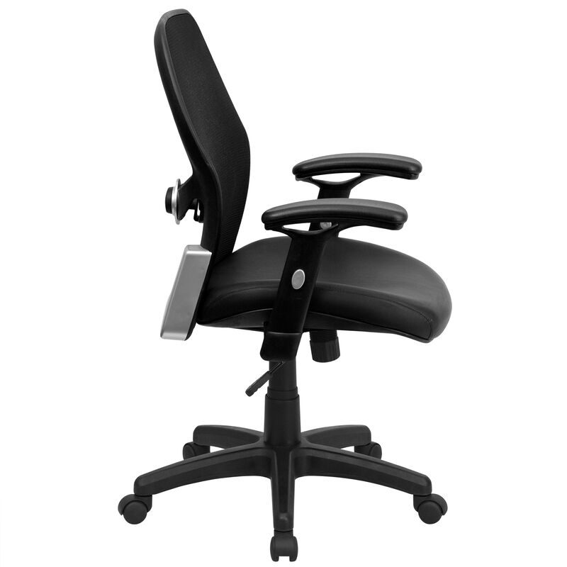 Albert Mid-Back Black Super Mesh Executive Swivel Office Chair with LeatherSoft Seat and Adjustable Lumbar & Arms