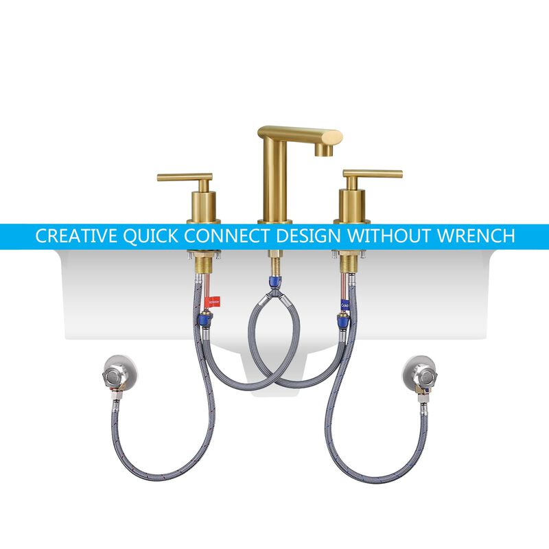 Low-Arch Brushed Bathroom Faucet, 3-Hole Widespread Vanity Sink Faucet