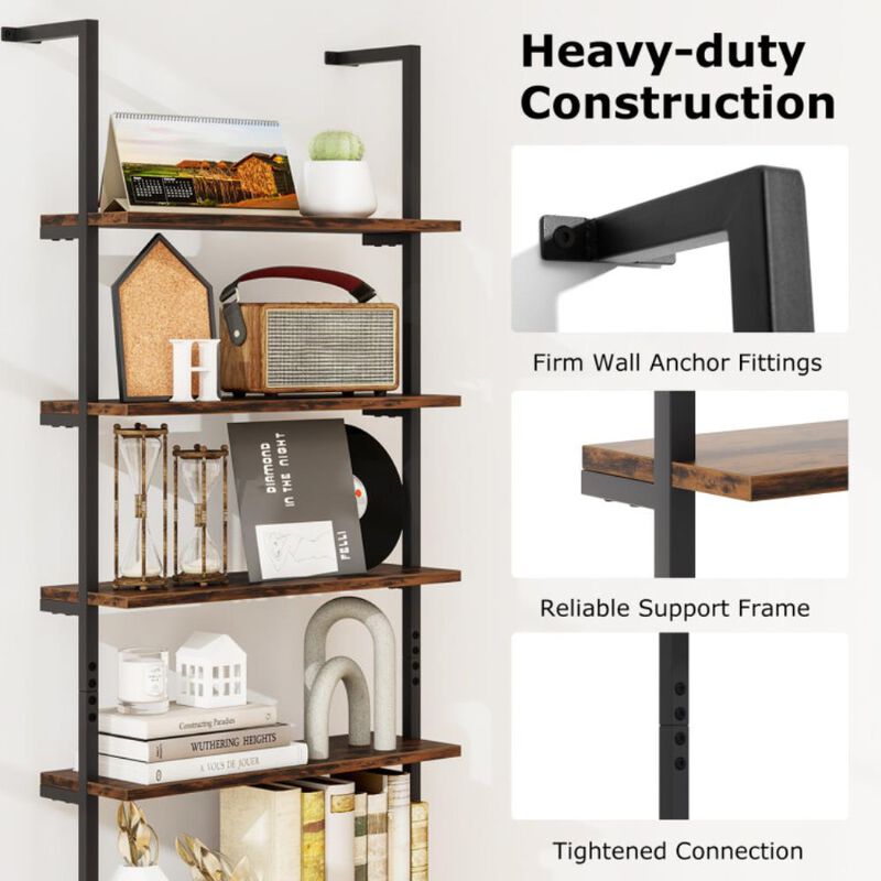 Hivvago 6-tier Ladder Shelf Industrial Wall Mounted Bookshelf