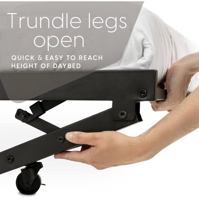 Hivvago Twin Heavy Duty Black Metal Daybed Frame with Roll-Out Pop-Up Trundle Bed Frame
