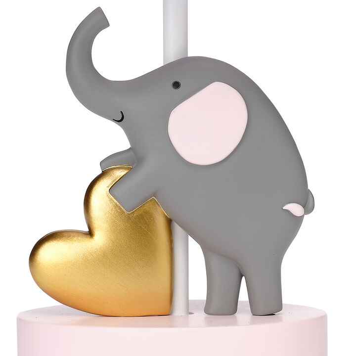 Bedtime Originals Eloise Pink/Gold Elephant and Heart Lamp & Shade with Bulb