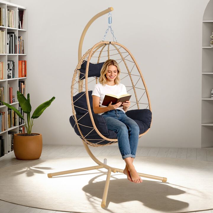 Hivvago Wicker Hanging Egg Chair with Stand
