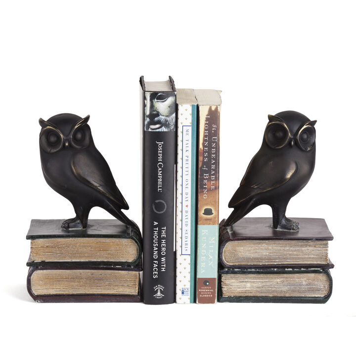 Owl on Books Bookend Set