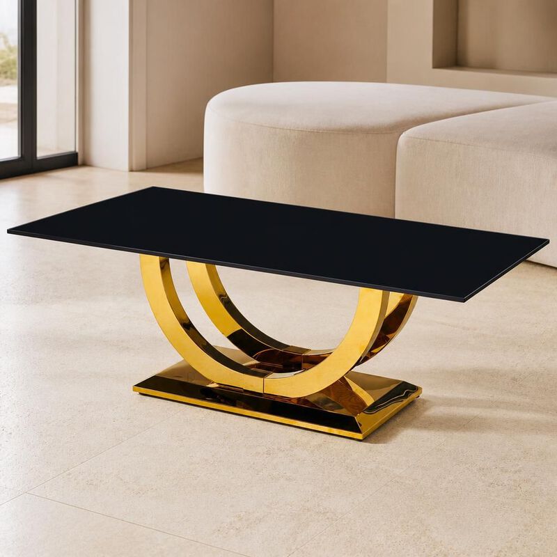GOODSILO 50.4 Inch Modern Rectangular Coffee Table with Marble Pattern Tabletop and Silver Stainless Steel Base for Living Room image number 3