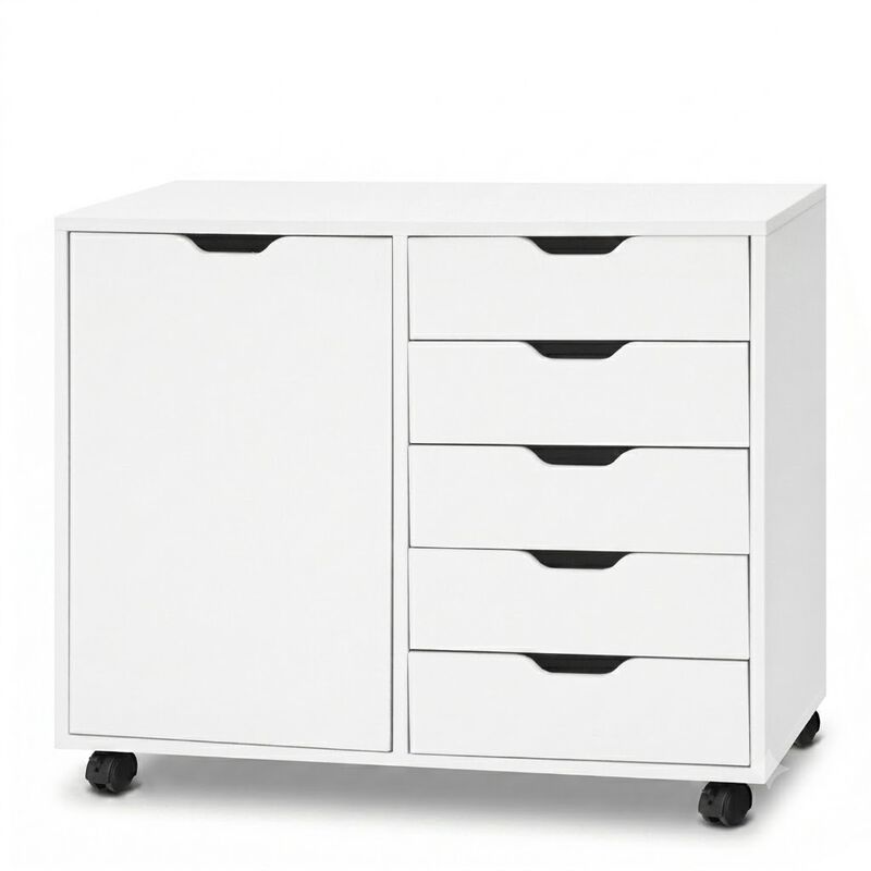 5 Drawer Storage Cabinet on Wheels with Adjustable Shelf Organizer image number 0