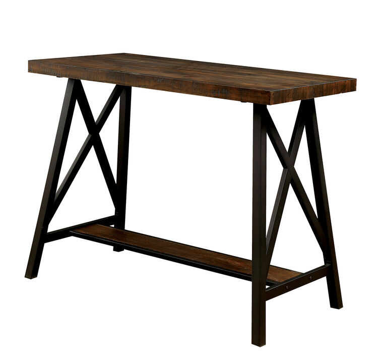 Wooden Counter Height Table With Angled Metal Legs, Black And Brown-Benzara