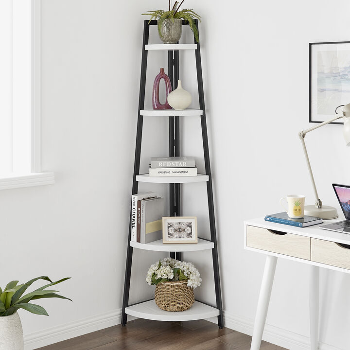 Free-Standing 5-Tier Pyramid Corner Shelf with Metal Frame