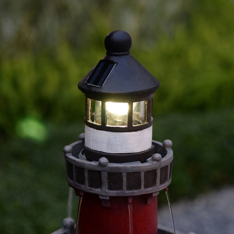 Teamson Home Outdoor Solar Light House Fountain with Rotating LED Light, Red/White image number 4